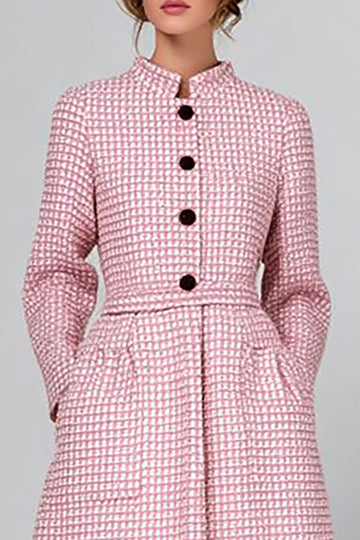 Pink A Line High Neck Midi Work Dress